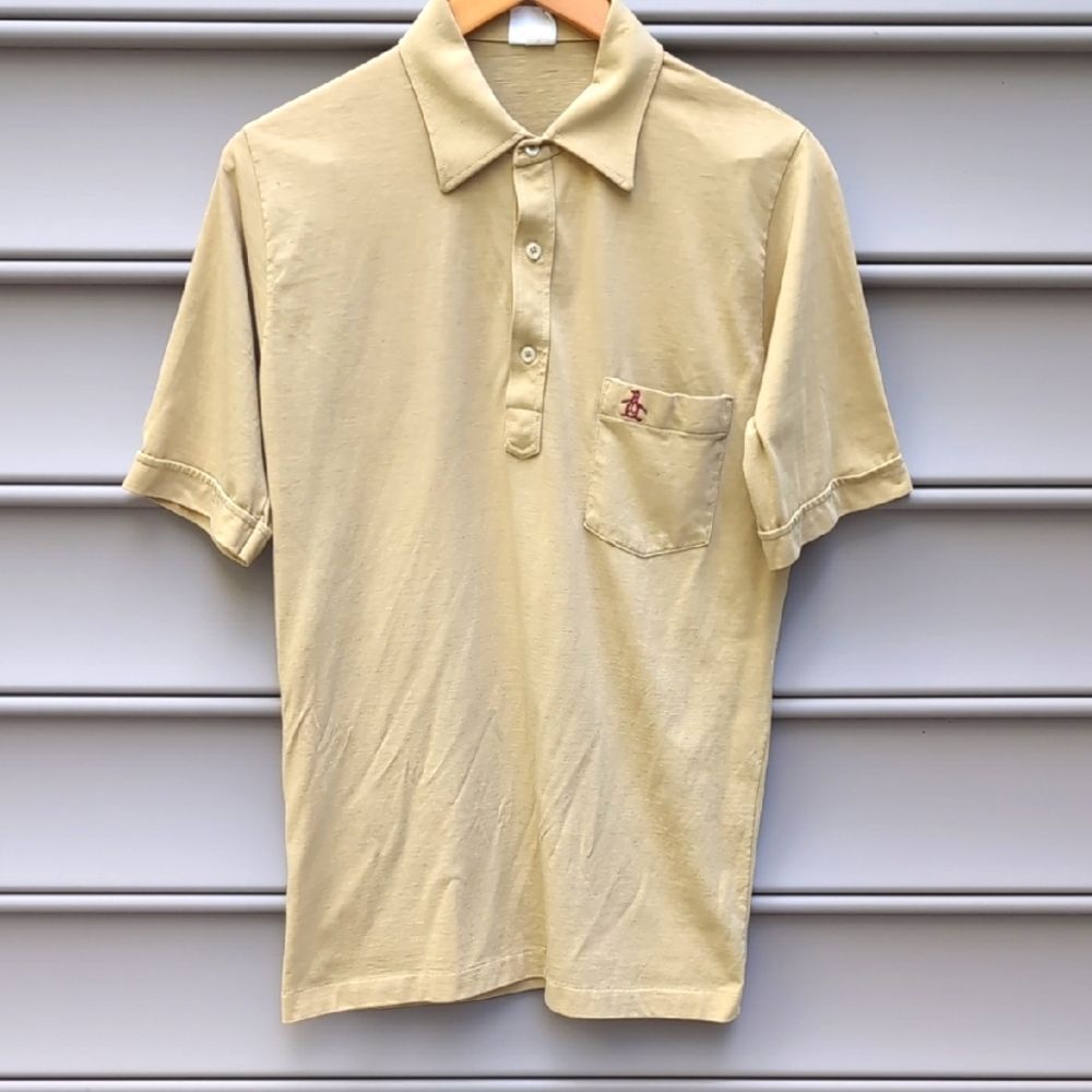 Vintage 70s Grand Slam Munsingwear Penguin Beige Tan Retro Pocket Knit Polo L